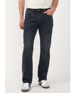 Men's Buffalo Relaxed Straight Driven Jeans in Crinkled and Sanded Dark Blue