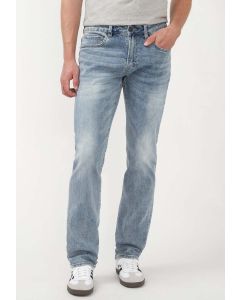 Men's Buffalo Straight Six Jeans in Whiskered and Contrasted Blue