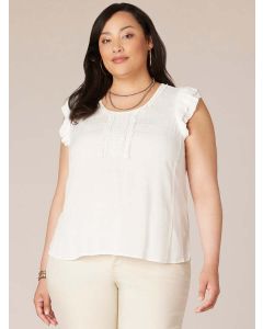 Women's Double Ruffle Cap Sleeve Fringe Trim U-Neck Plus Size
